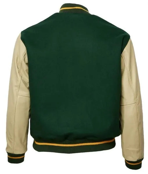 vintage Green Bay Packers green and leather varsity jacket

