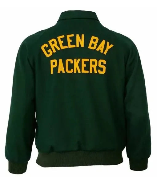 vintage Green Bay Packers wool jacket with yellow detailing

