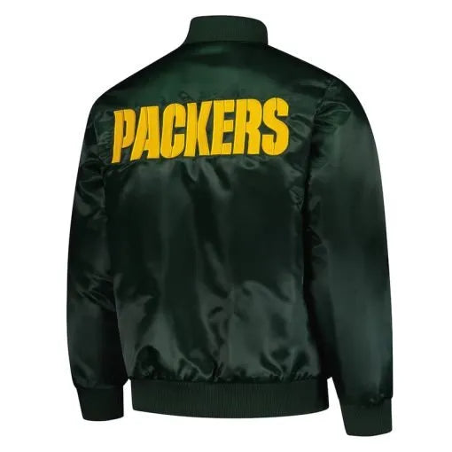 Full-snap closure satin jacket for Green Bay Packers fans

