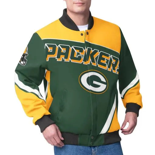 Green Bay Packers maximum racing green cotton jacket front view

