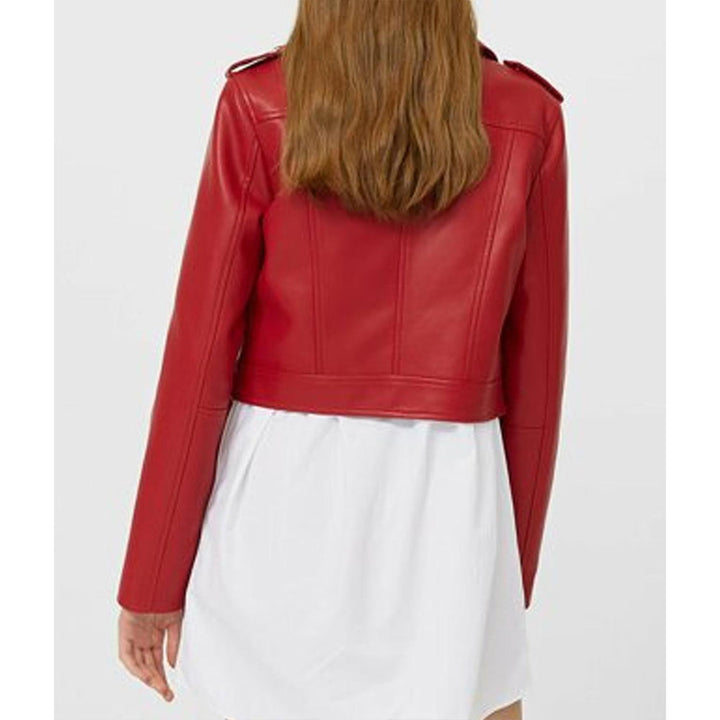 Grown-Ish Justine Skye Red Biker Leather Jacket side view in USA