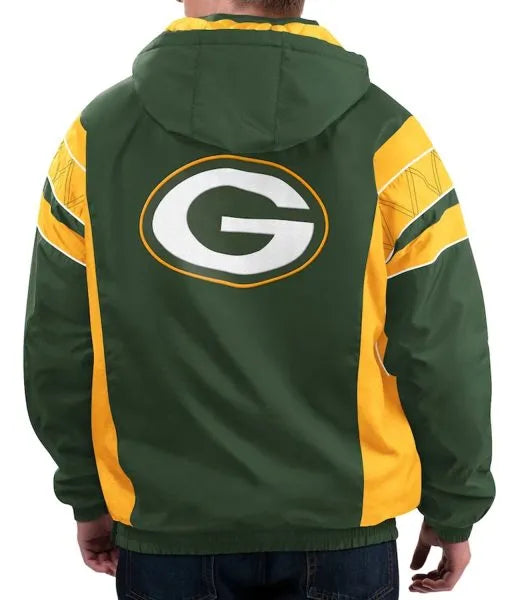 Half-zip Green Bay Packers hoodie with team logo on front

