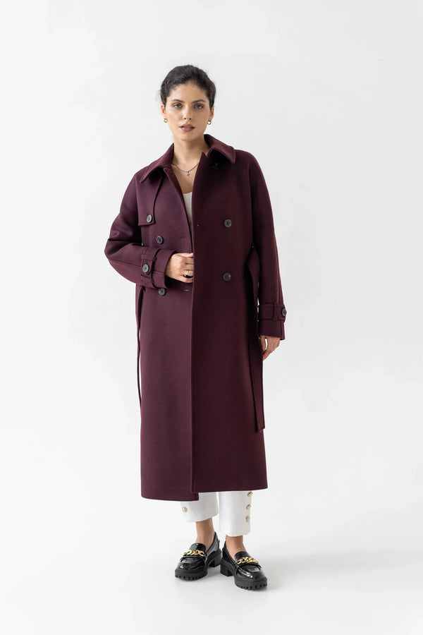 Wine red maroon wool coat