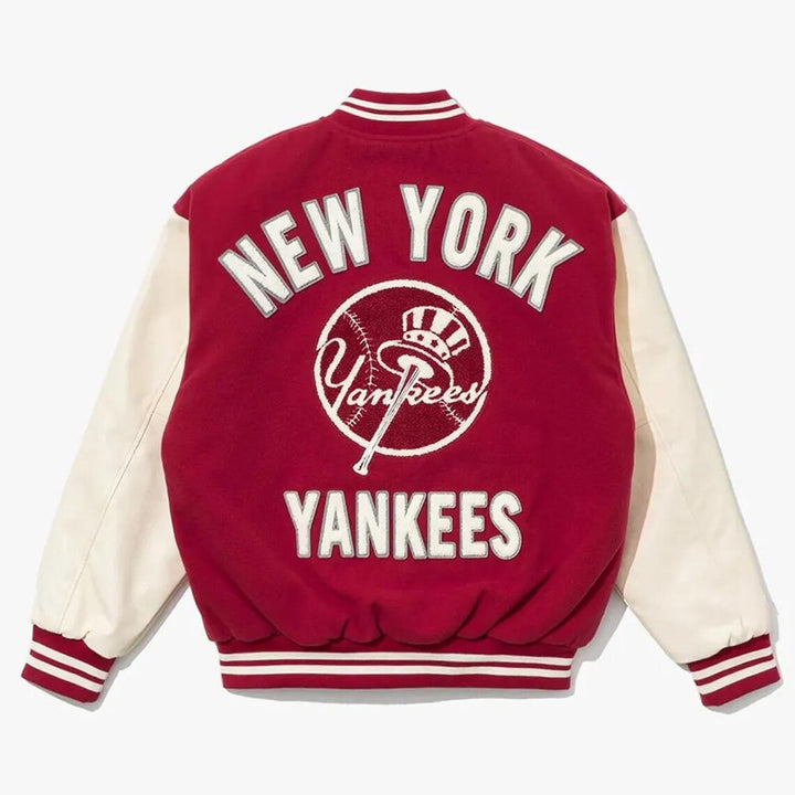 back view NY Yankees Dark Red Wool Full-Snap Varsity Jacket