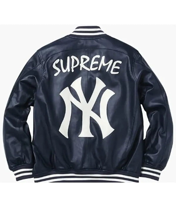 Supreme New York Yankees Varsity Leather Navy Jacket