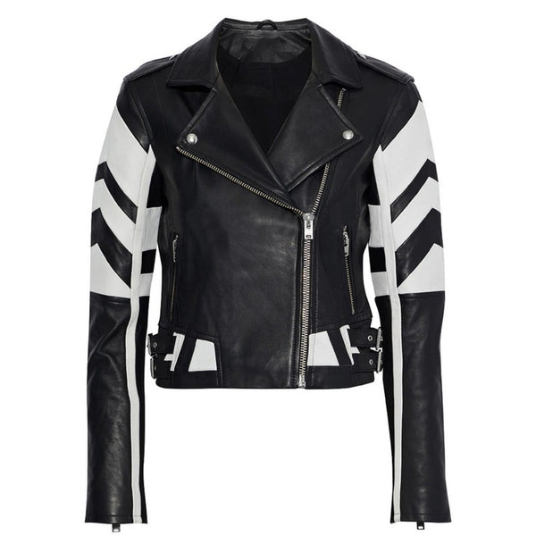 Buy Womens Black Moto Style Genuine Leather Motorcycle Slim Fit Biker Jacket