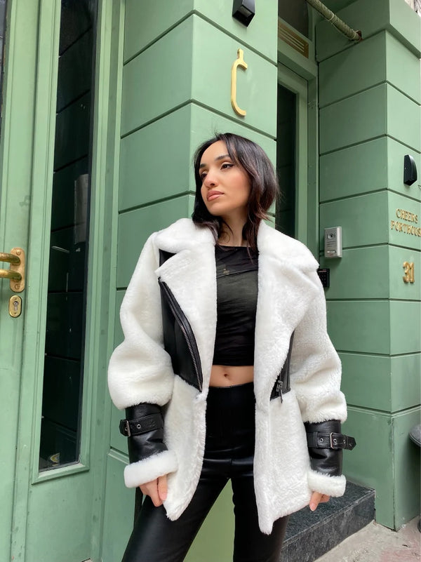 Buy Premium Women's Lambskin Leather Faux Fur Jacket