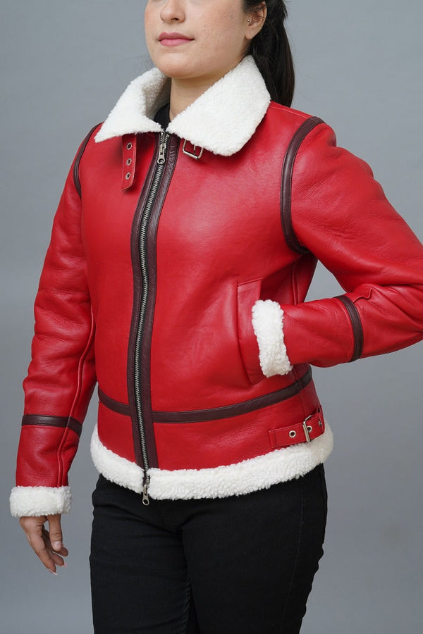 Buy Womens Christmas Red Leather Jacket Aviator Bomber Jacket