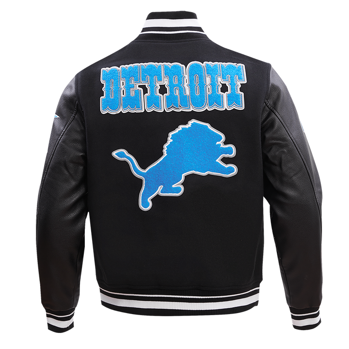 Blue and White NFL Detroit Lions Wool Varsity Jacket Featuring Team Logo