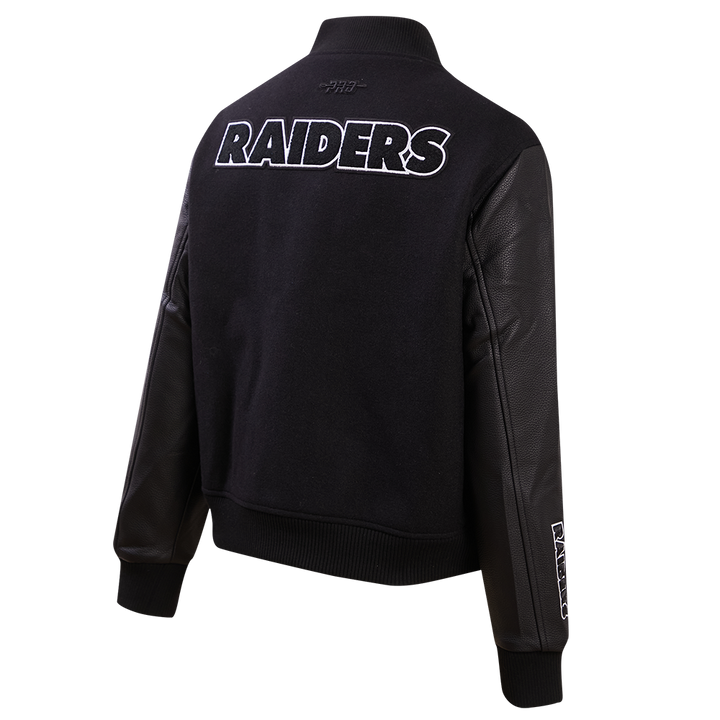 Quilted interior lining of the Raiders Varsity Jacket for added warmth.