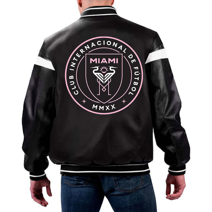 MLS Inter Miami CF leather jacket front view in USA