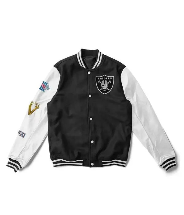Las Vegas Raiders black and white varsity jacket

