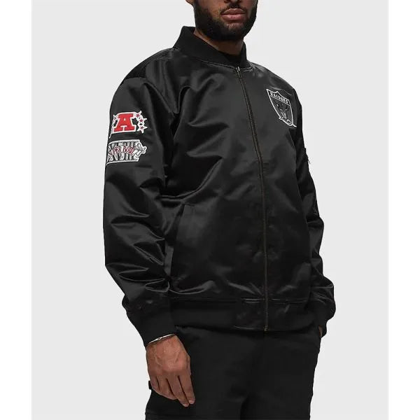 Black lightweight Raiders satin bomber jacket

