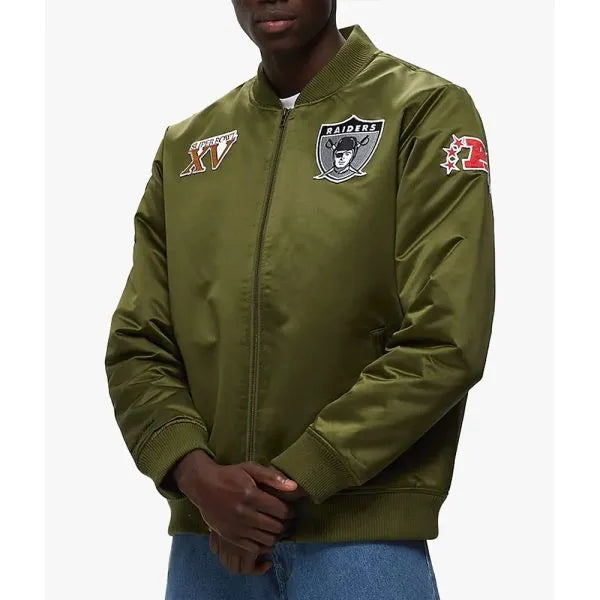 Green satin Las Vegas Raiders bomber jacket

