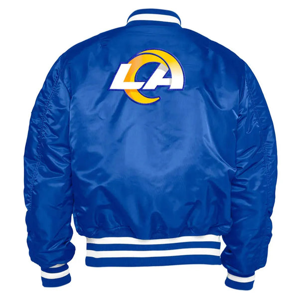 NFL LA Rams Bomber Royal Blue Satin Jacket For Men and Women