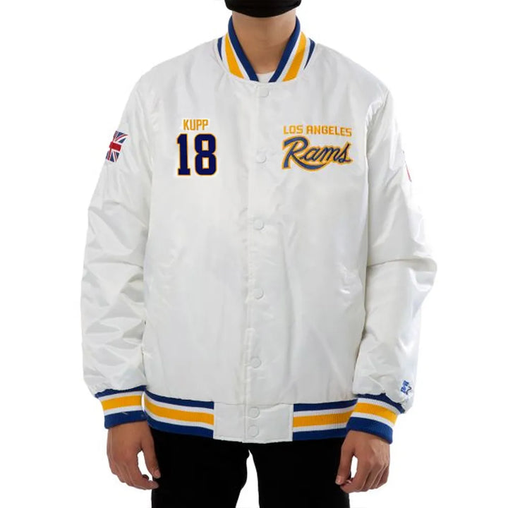 Men's White Satin Jacket - LA Rams Cooper Kupp
