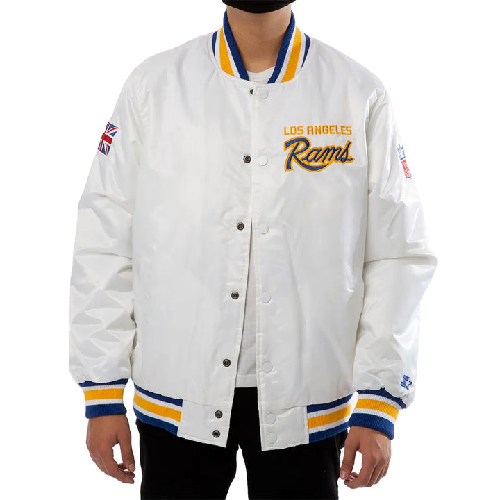 Los Angeles Rams UK Flag White Satin Jacket
