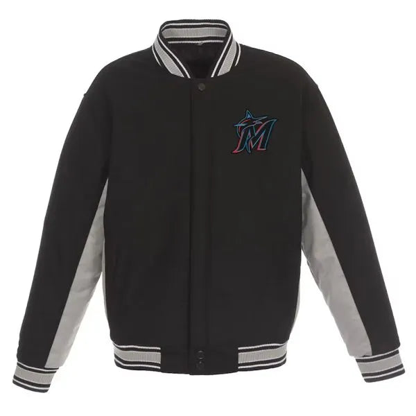 Miami Marlins varsity wool jacket black and gray

