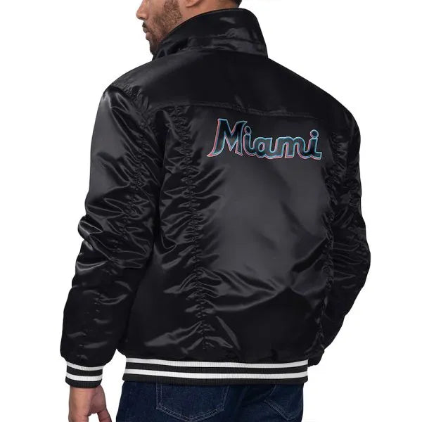 Satin Miami Marlins trucker jacket with quilted lining

