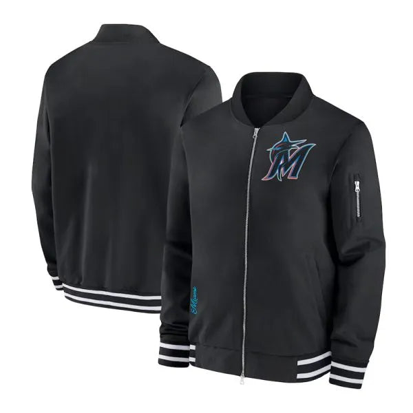 Miami Marlins collection dugout black bomber jacket

