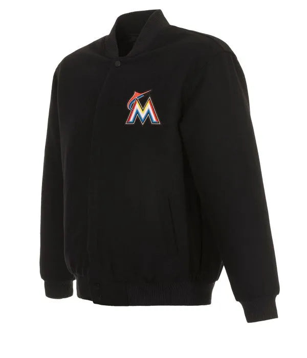 Miami Marlins varsity black wool bomber jacket

