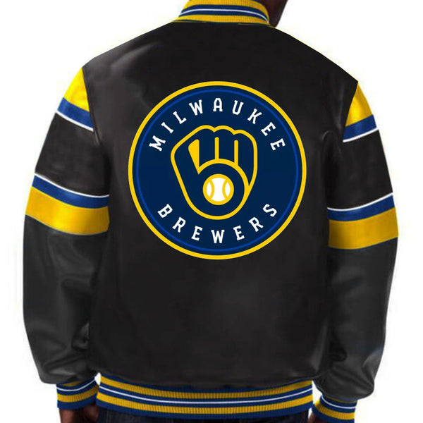 MLB Milwaukee Brewers Leather Jacket For Men and Women