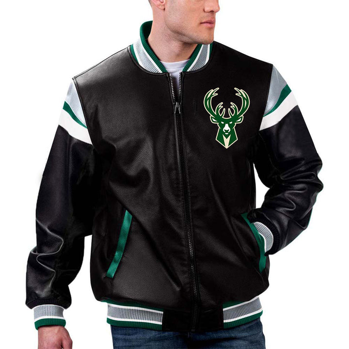 Milwaukee Bucks NBA Team Leather Jacket by TJS in France style