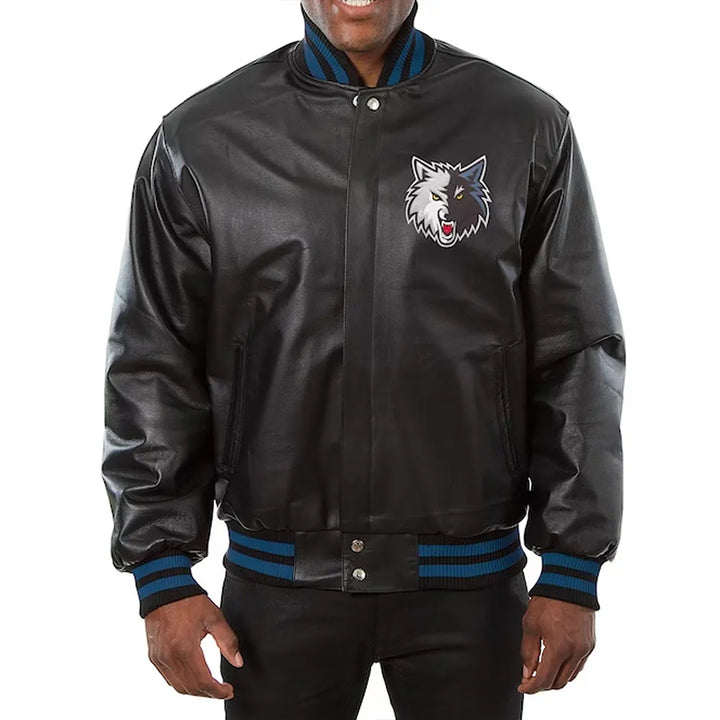 Front View NBA Minnesota Timberwolves leather Jacket Jacket Men and Women