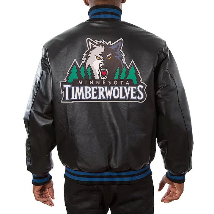 Back View NBA Minnesota Timberwolves leather Jacket Jacket Men and Women