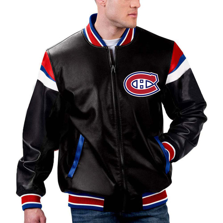 The Pricy NHL Montreal Canadiens Multicolor Leather Pregame Jacket in France style