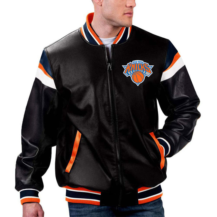 New York Knicks NBA Team Leather Jacket by TJS in France style