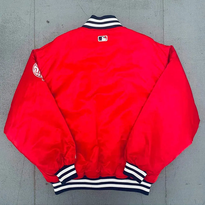 Classic 1990’s NY Yankees Bomber Jacket in Bold Red in USA