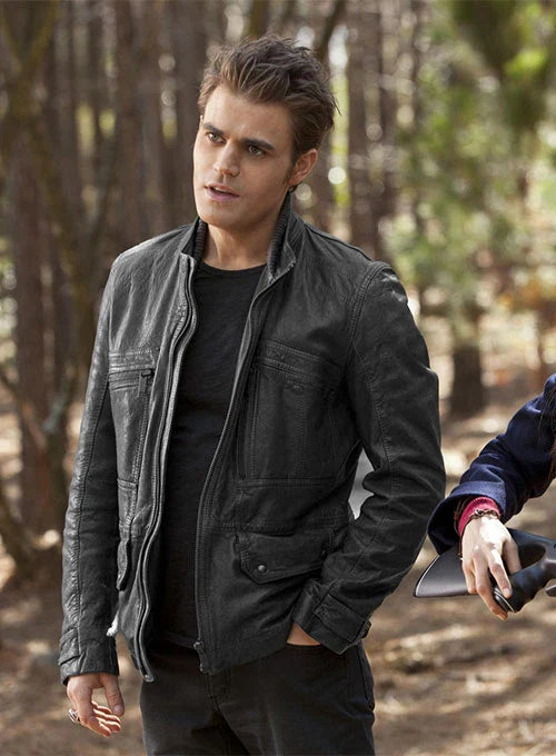 Stylish black leather jacket for fans of Paul Wesley's character