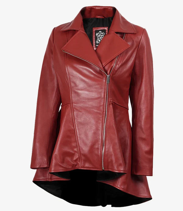 Clarissa Women's Red Asymmetrical Peplum Leather Jacket