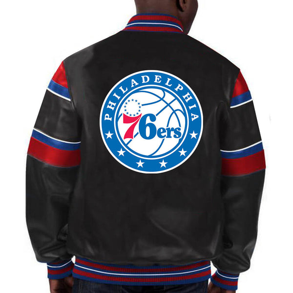 NBA Philadelphia 76ers leather jacket with team logo design for men and women in USA