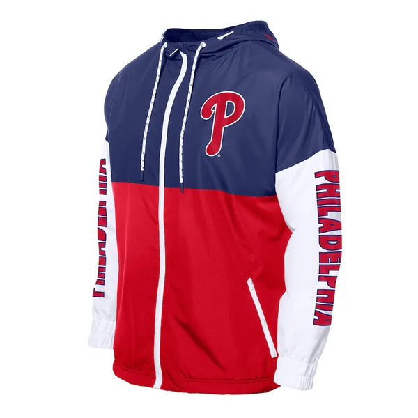 Philadelphia Phillies red and royal hoodie windbreaker

