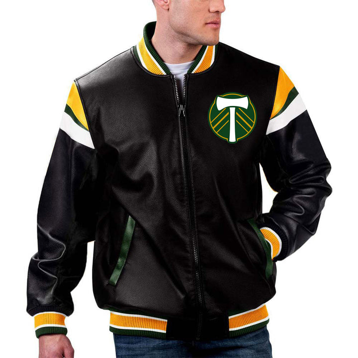 MLS Portland Timbers leather jacket close-up in France style