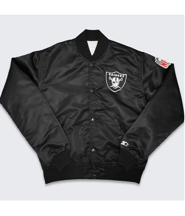 Stylish Raiders LA Bomber Jacket in Black and Silver
