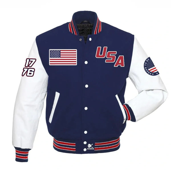 WHITE SLEEVES USA VARSITY JACKET | AMERICAN FOOTBALL SPORT JACKET