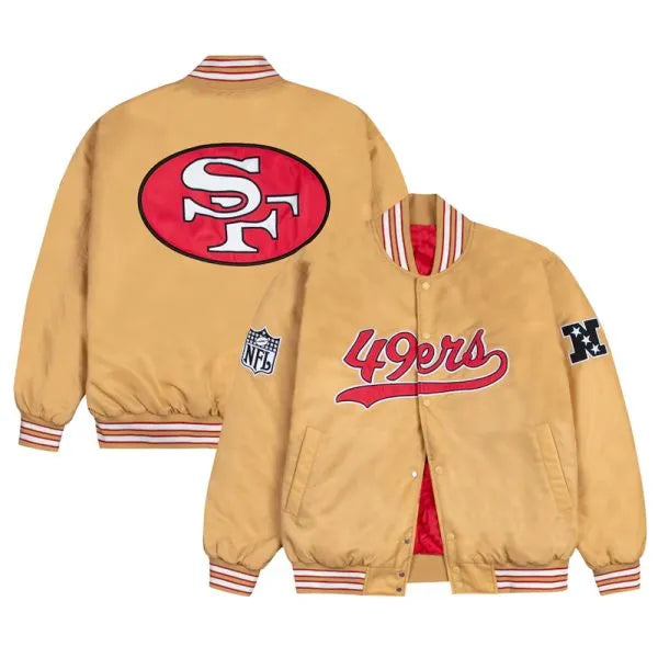 San Francisco 49ers Red and White Rib Bomber Gold Jacket