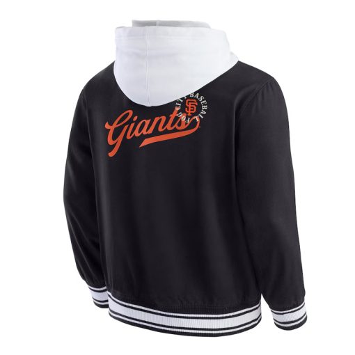black hooded Giants jacket with snap button front

