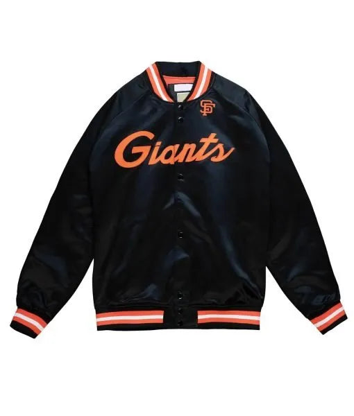 San Francisco Giants black satin jacket with orange rib

