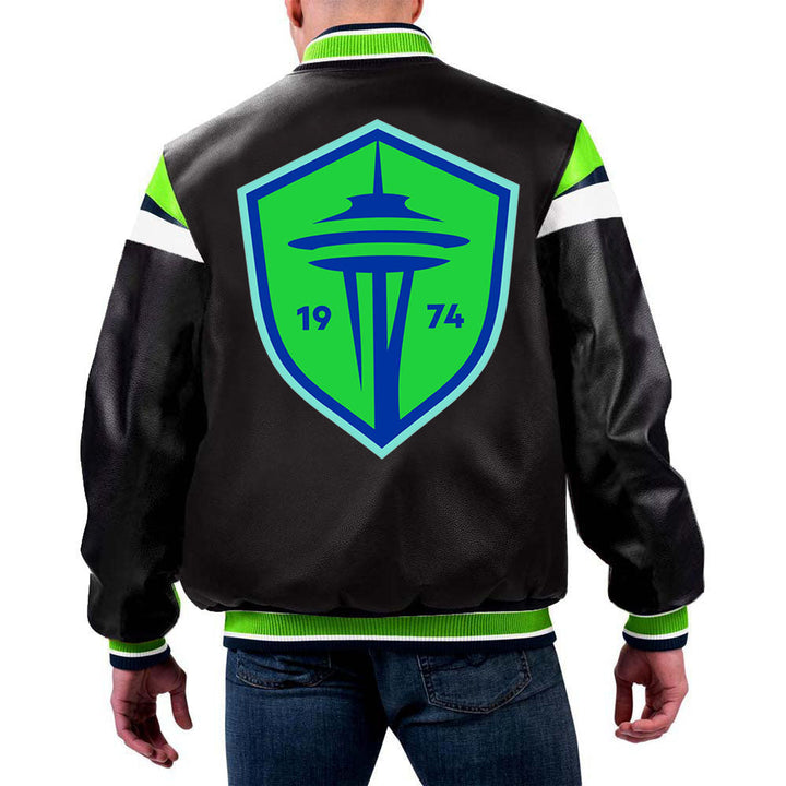 MLS Seattle Sounders FC leather jacket front view in USA