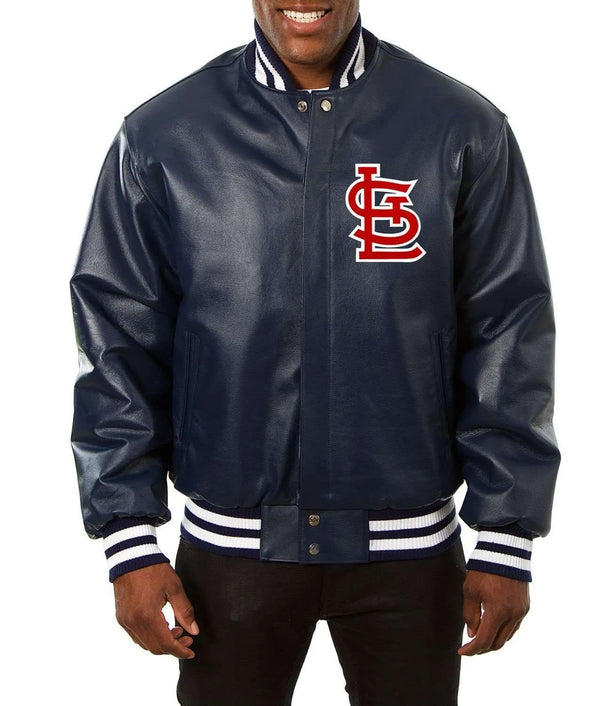 St. Louis Cardinals Navy Blue Leather Varsity Jacket

