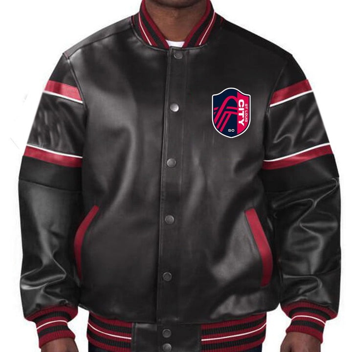 Premium quality St. Louis City SC leather jacket for everyday wear in American Style