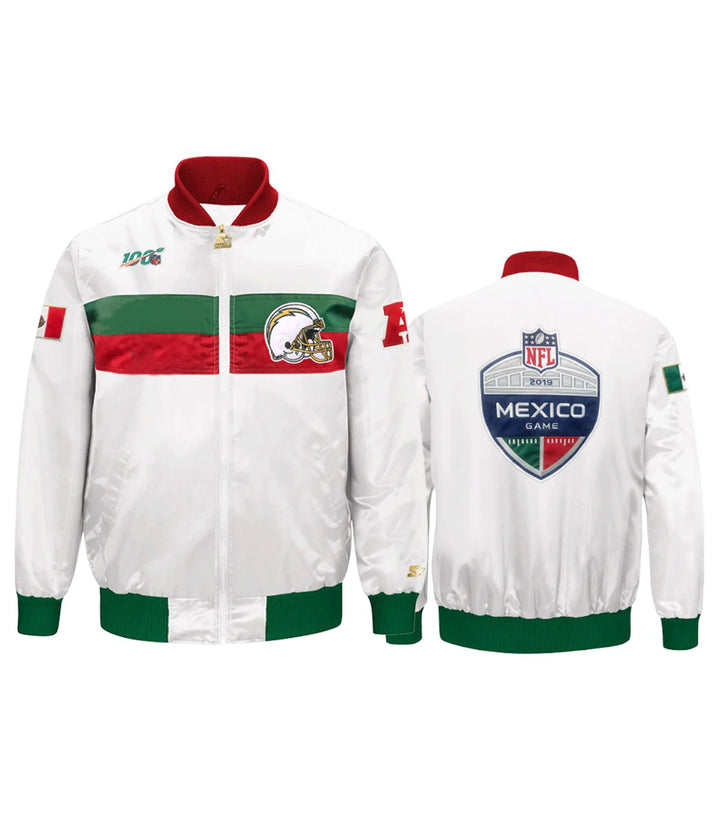 Essential Gear: LA Chargers Mexico 2019 White Satin Jacket in USA