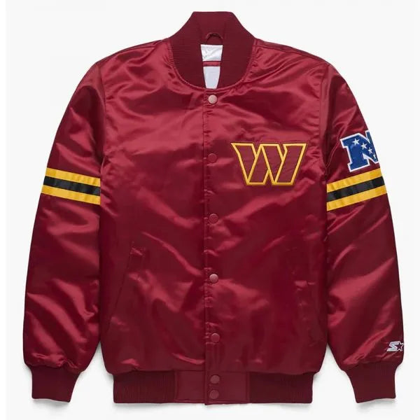 NFL Washington Commanders Maroon Satin Jacket