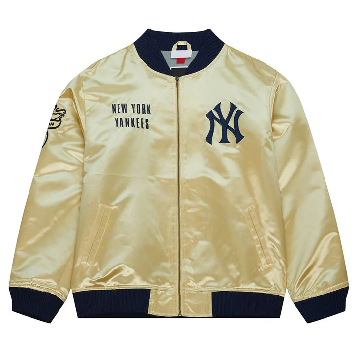 Stylish NY Yankees Gold Satin Jacket with Iconic Logo in USA