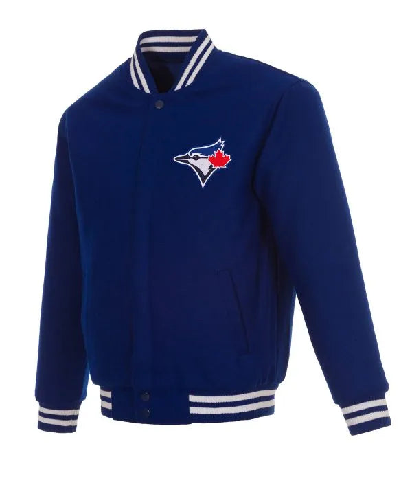 Blue jacket with a logo on a white background