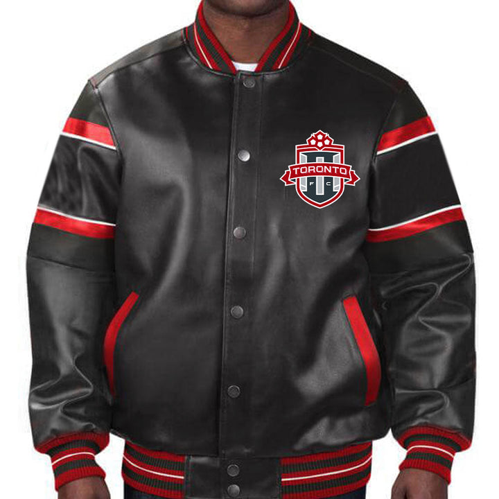 Premium quality Toronto FC leather jacket with team logo for support in American Market